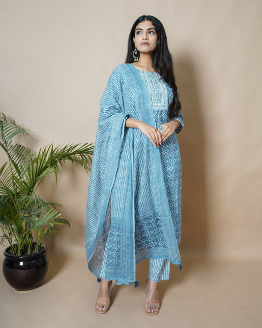 EMBROIDERED COTTON STRAIGHT SUIT SET