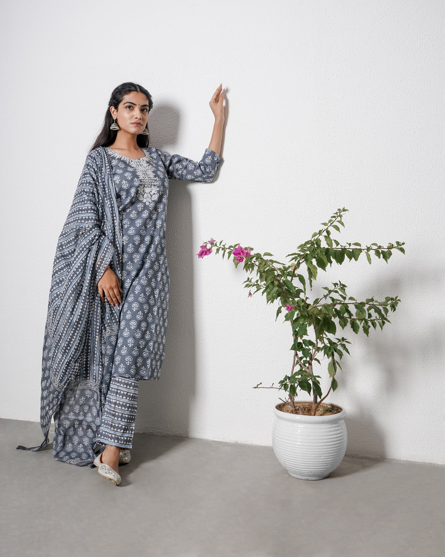 BUTI PRINTED EMBROIDERED COTTON SUIT SET
