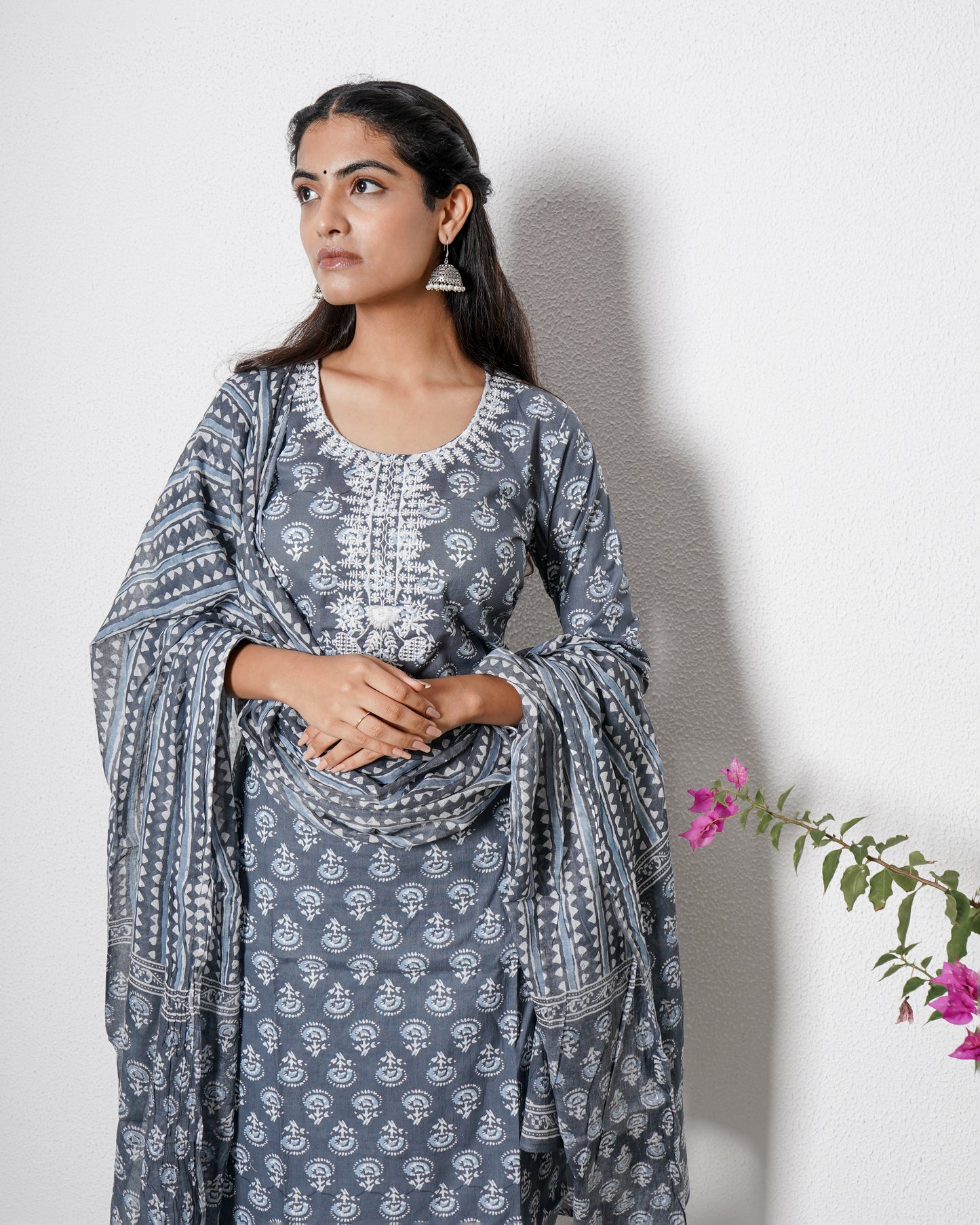 BUTI PRINTED EMBROIDERED COTTON SUIT SET